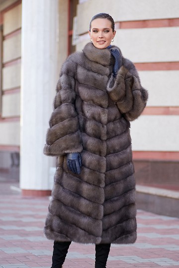 Шуба из меха соболя "Снежана", цвет тортор grey, воротник стойка